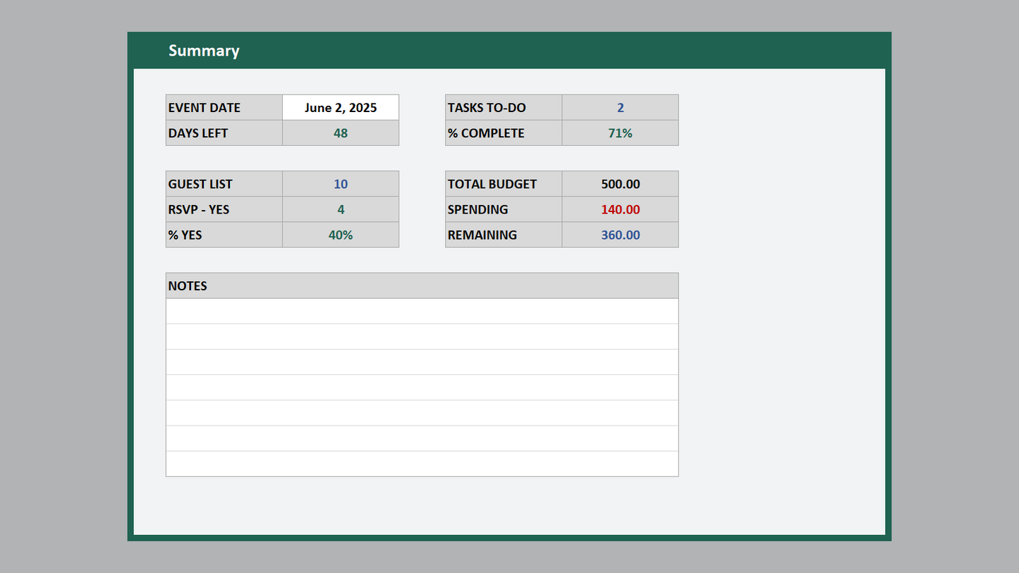 Excel Event Planner