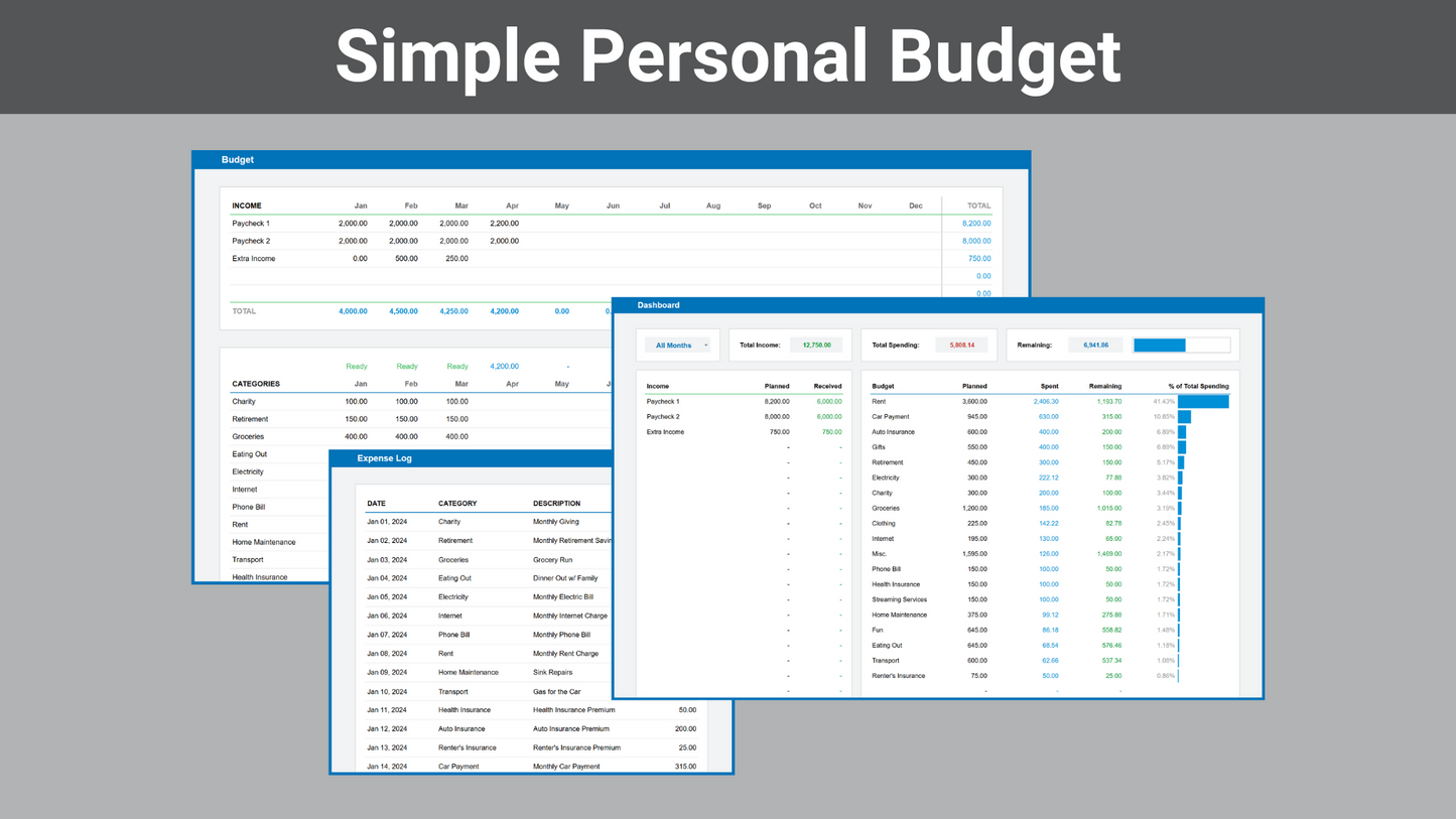 Google Sheets Personal Organization Bundle