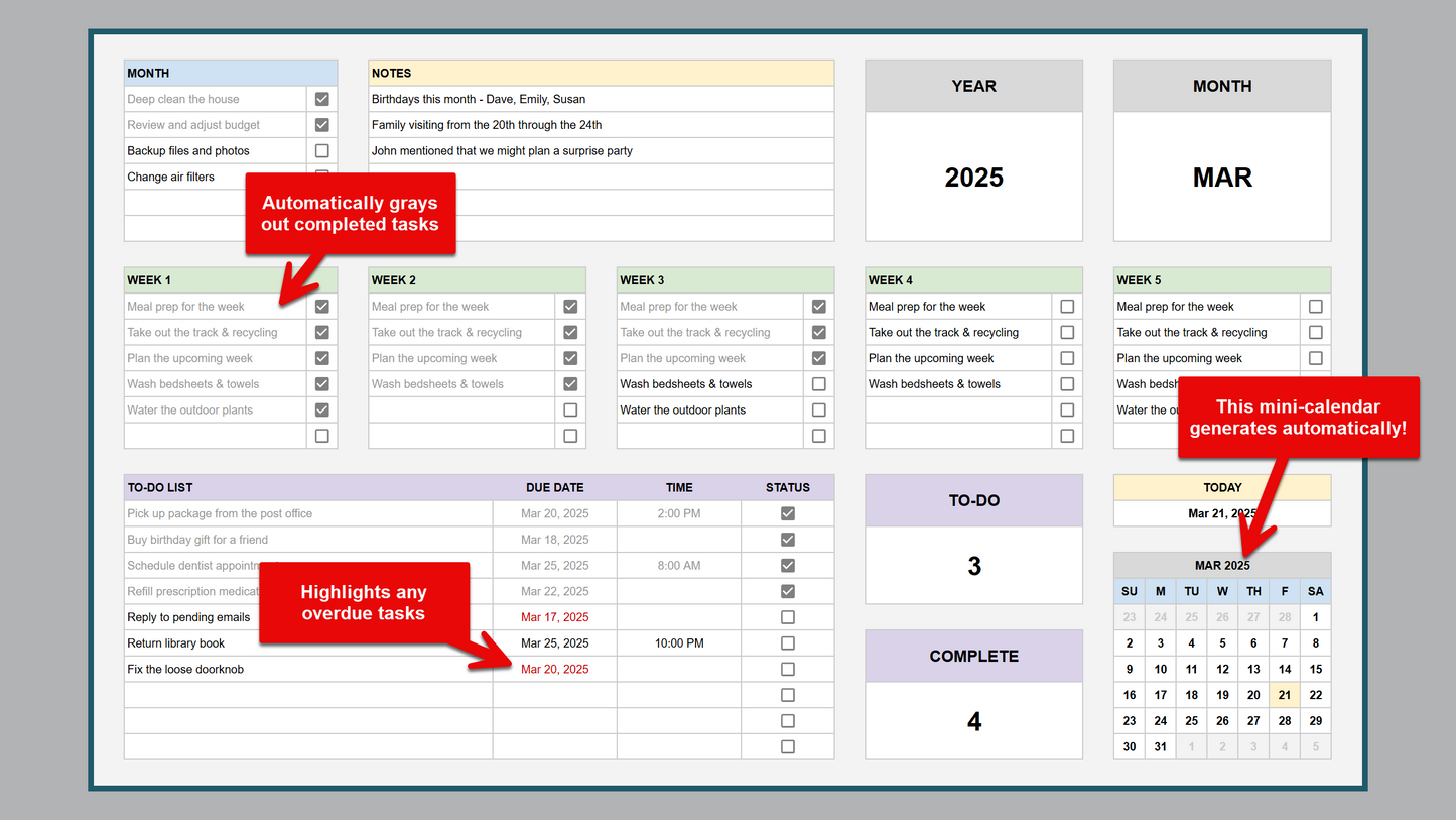 Google Sheets Simple Productivity Planner