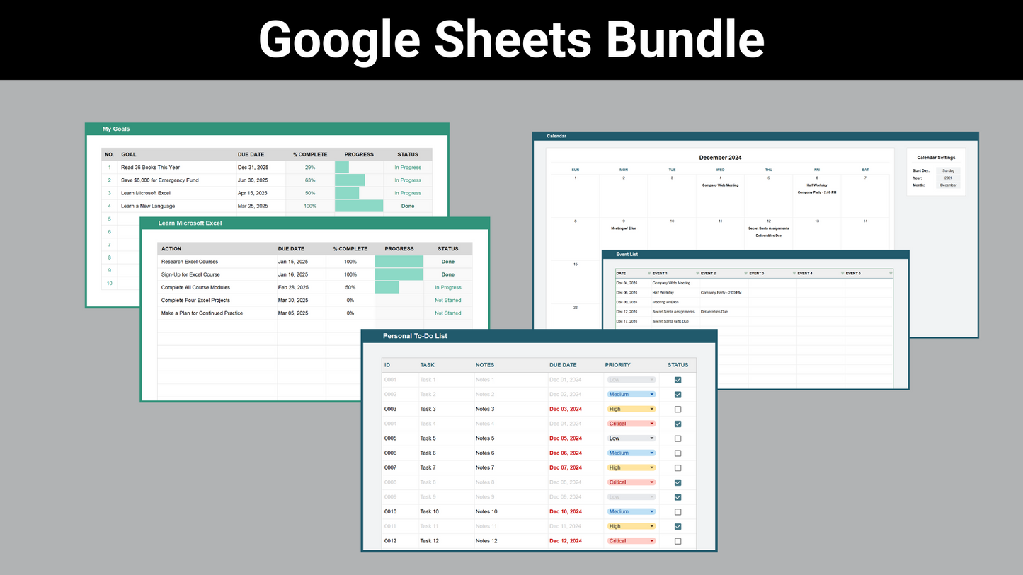 Google Sheets Task Management Bundle | Pro