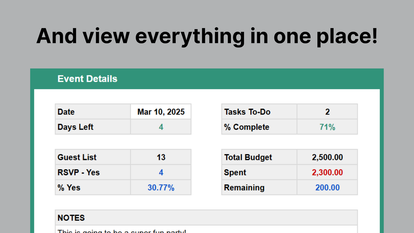 Google Sheets Event Planner