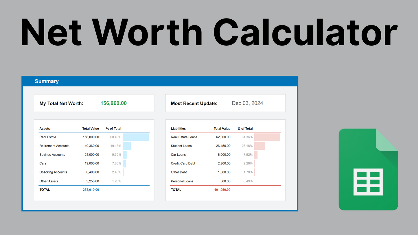 Google Sheets Net Worth Calculator