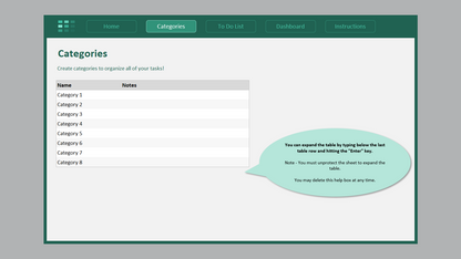 Excel Categorized To-Do List