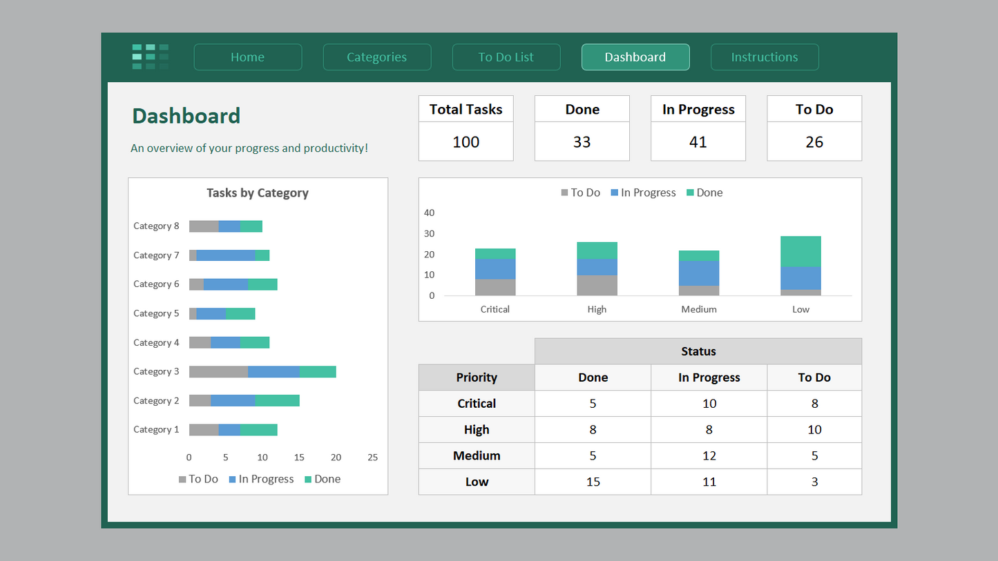 Excel Categorized To-Do List