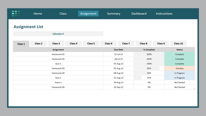 Excel Class Assignments