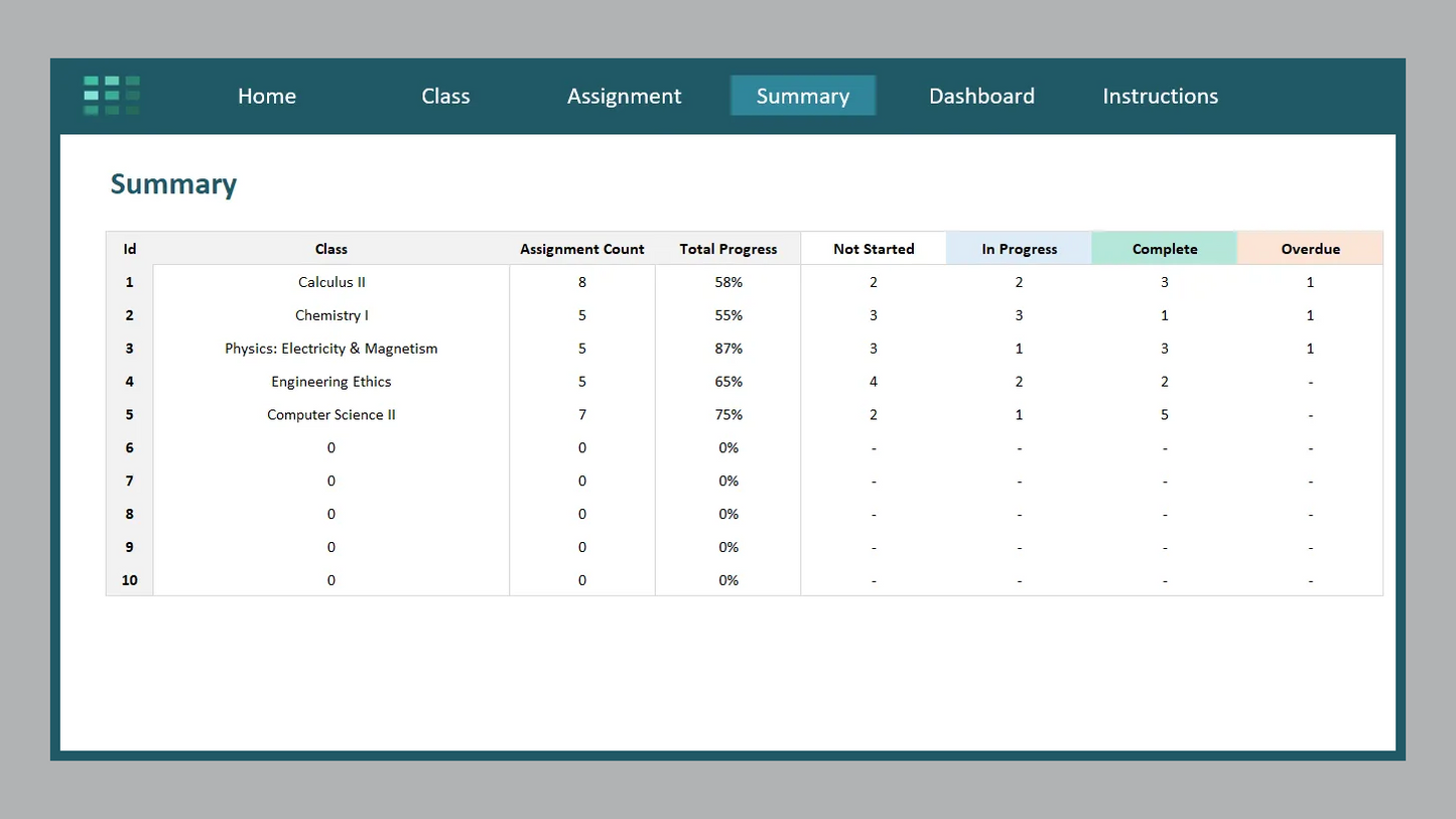 Excel Class Assignments