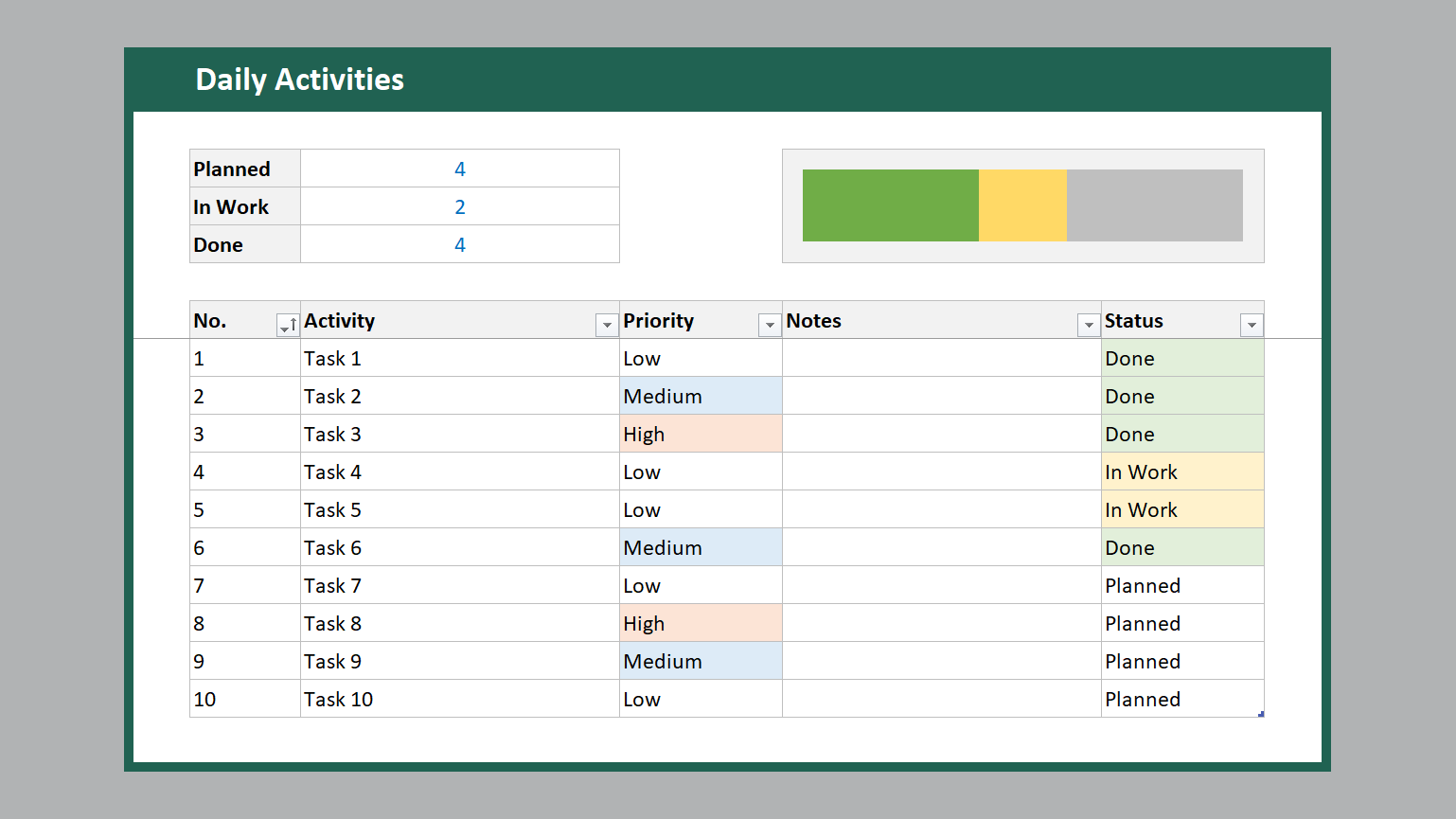 Excel Daily Activity Tracker – Spreadsheet Life