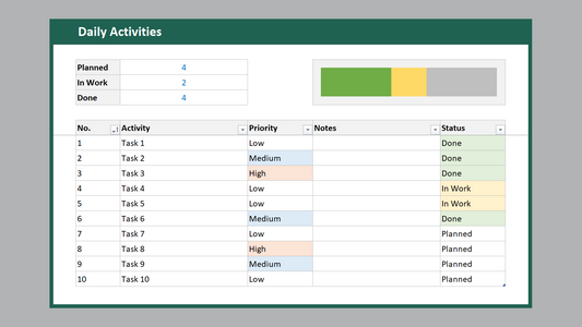 Excel Daily Activity Tracker