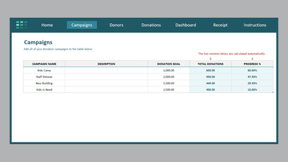 Excel Donation Tracker