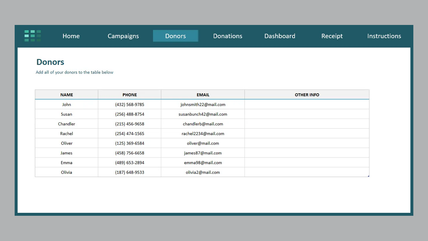 Excel Donation Tracker