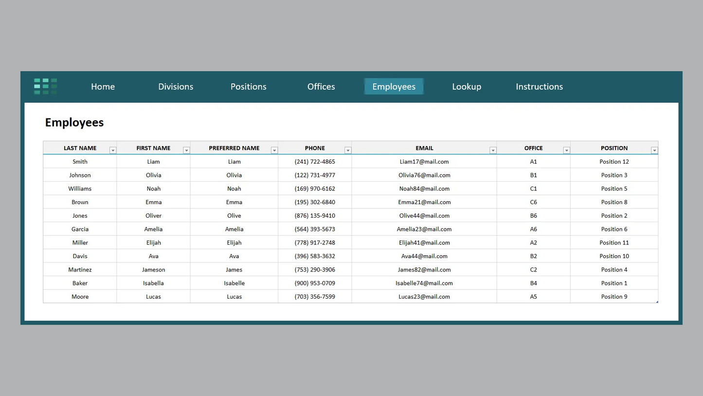 Excel Employee Directory