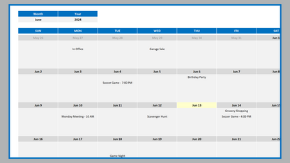 Excel Event Calendar