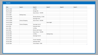 Excel Event Calendar