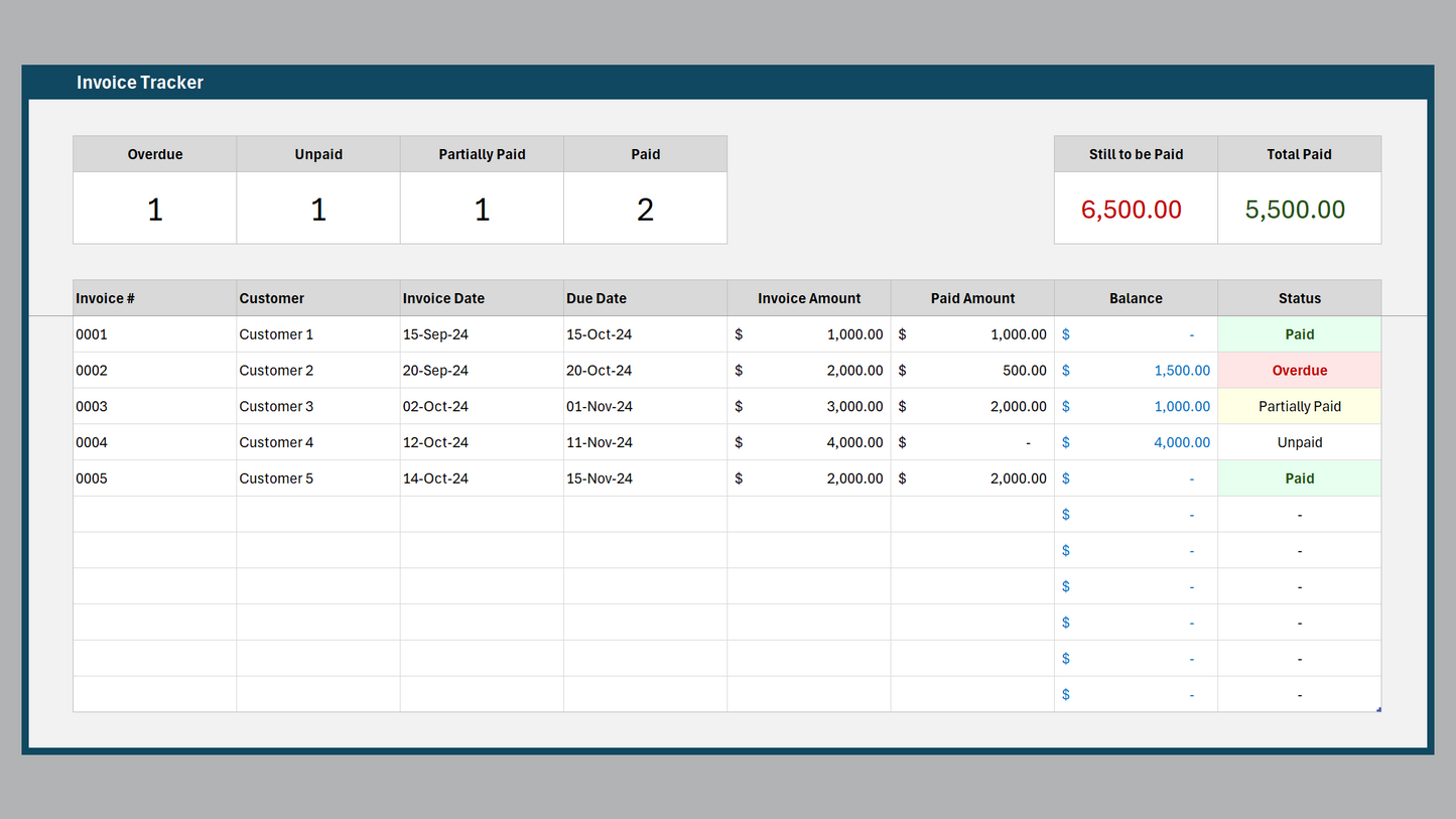 Excel Invoice Tracker