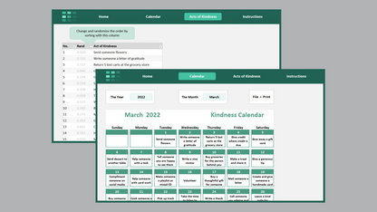 Excel Kindness Calendar