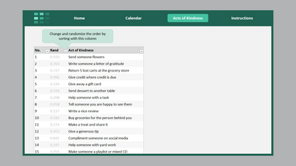 Excel Kindness Calendar