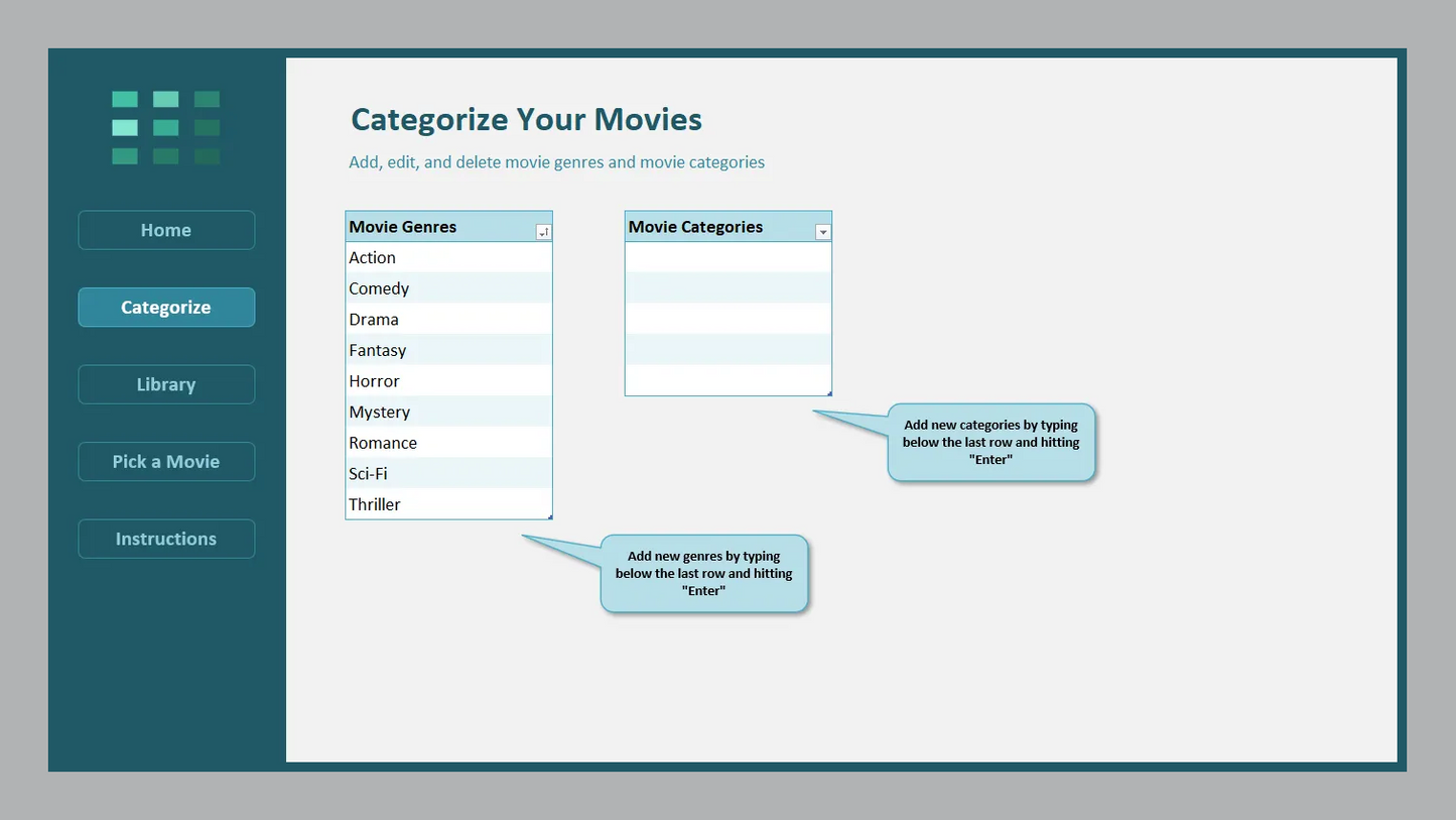 Excel Movie Library