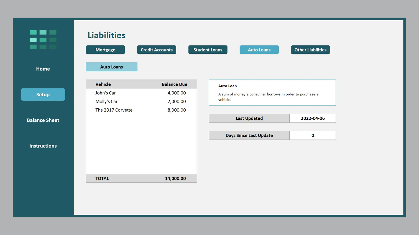 Excel Personal Balance Sheet