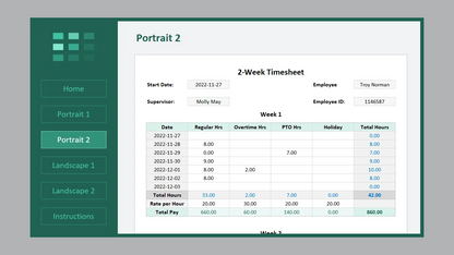 Excel Printable Timesheet