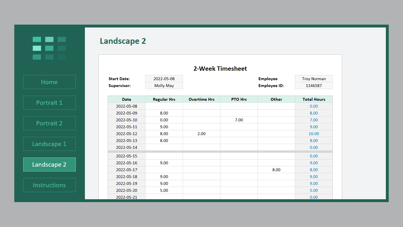 Excel Printable Timesheet