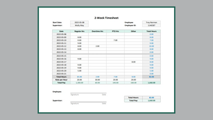 Excel Printable Timesheet