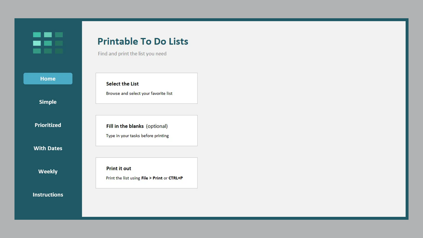 Excel Printable To-Do List