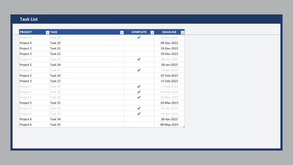 Excel Project Task List