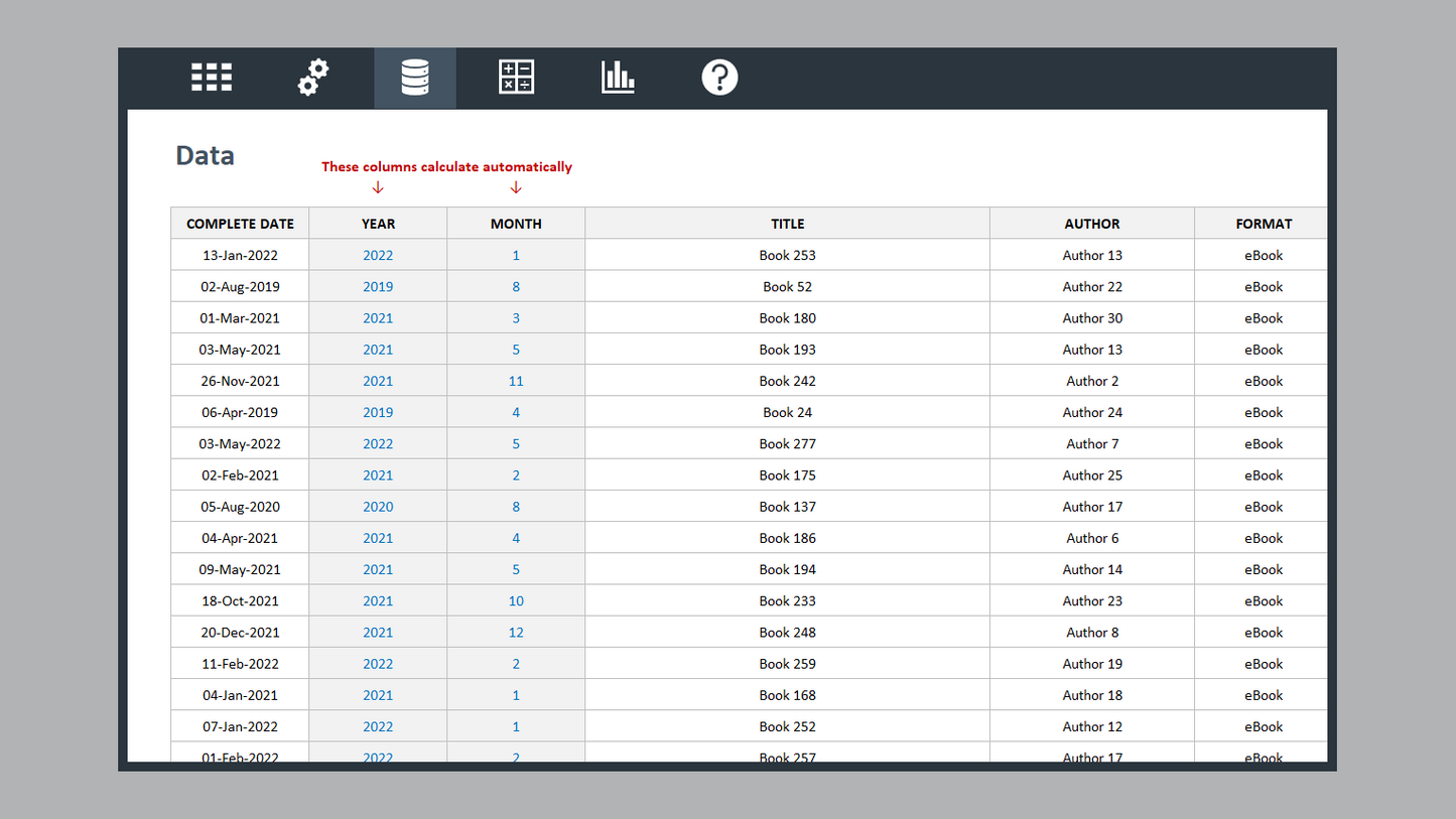 Excel Reading Dashboard