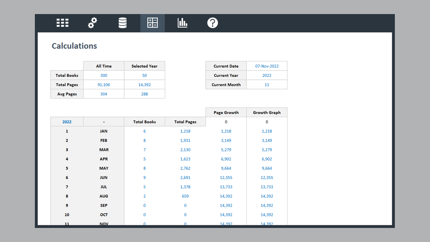 Excel Reading Dashboard