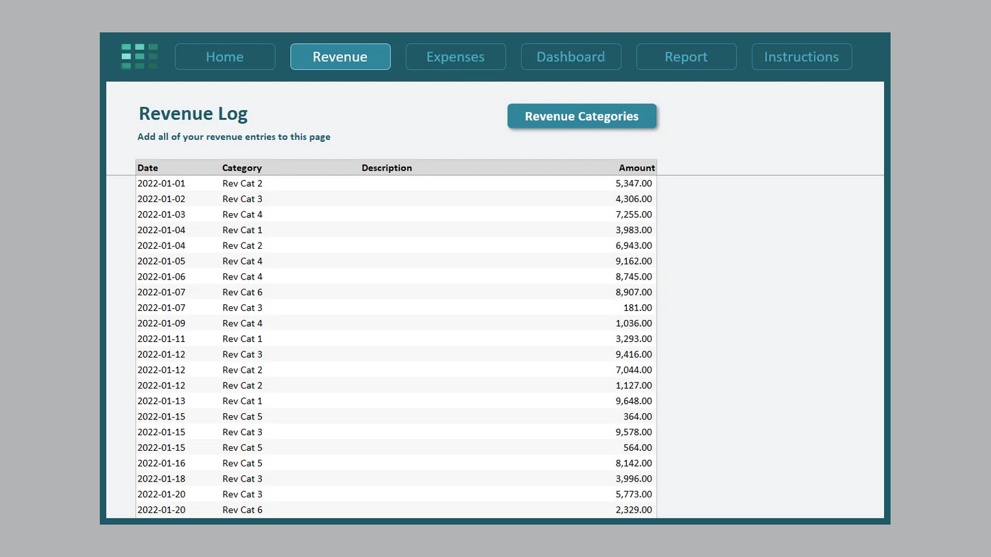 Excel Revenue Expense Log