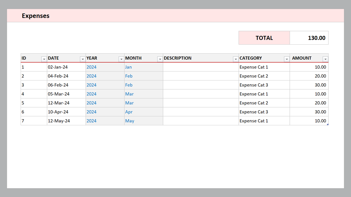 Excel Simple Bookkeeping Template