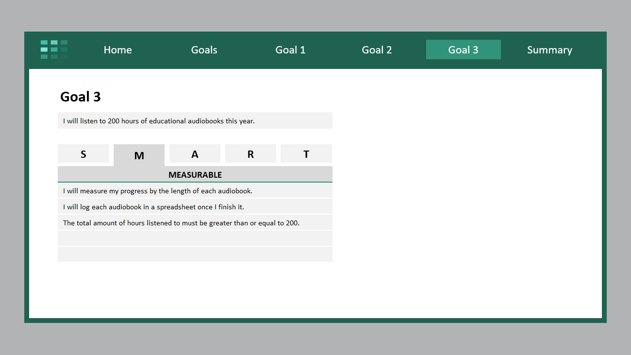 Excel SMART Goals