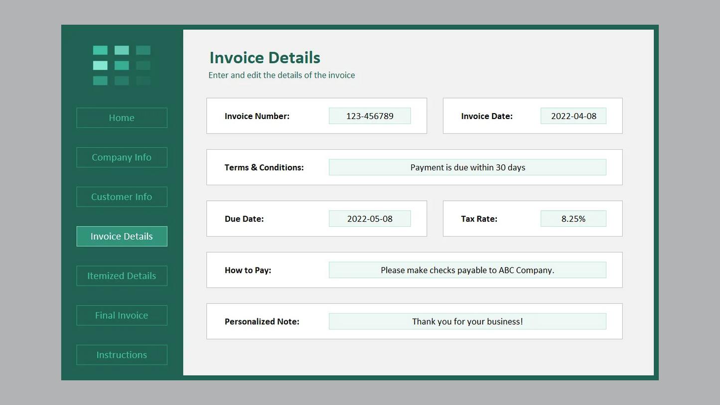 Excel Standard Invoice Template