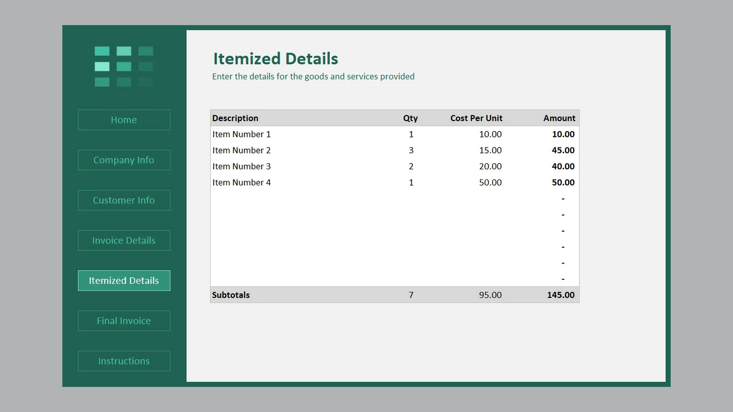 Excel Standard Invoice Template