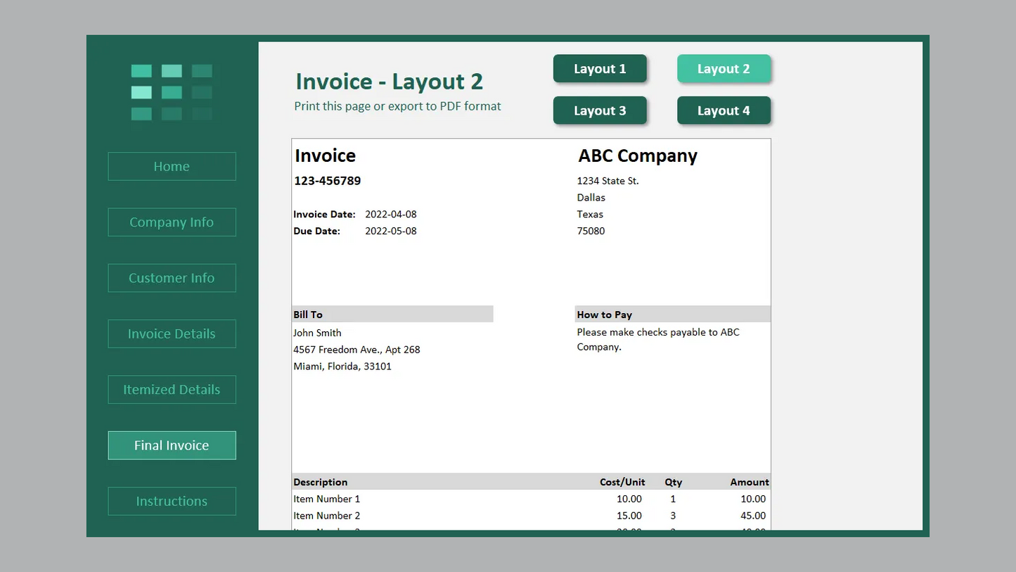 Excel Standard Invoice Template