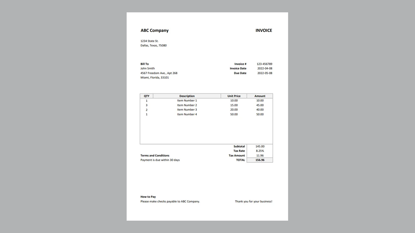 Excel Standard Invoice Template