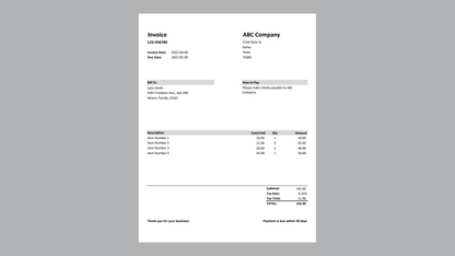 Excel Standard Invoice Template