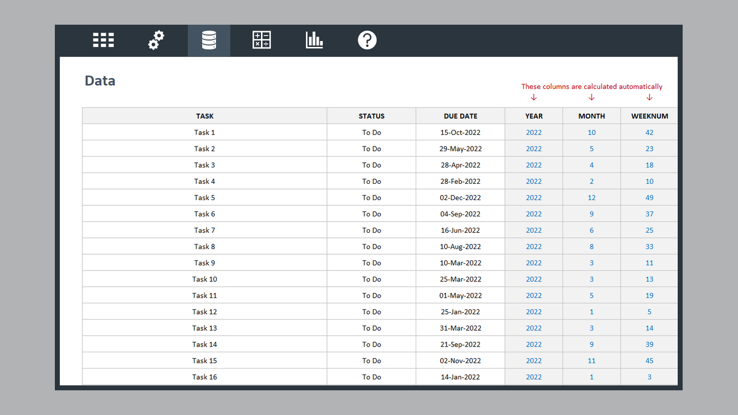 Excel Task Dashboard