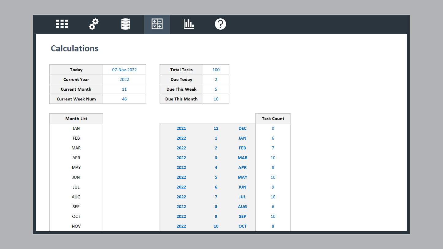 Excel Task Dashboard