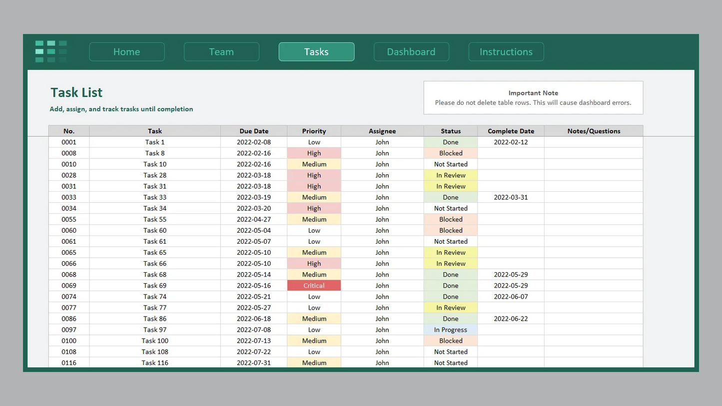 Excel Task Delegator Template