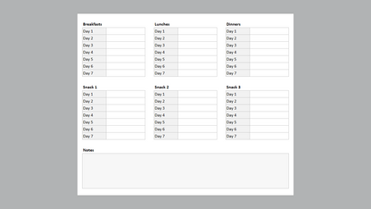 Excel Weekly Meal Planner