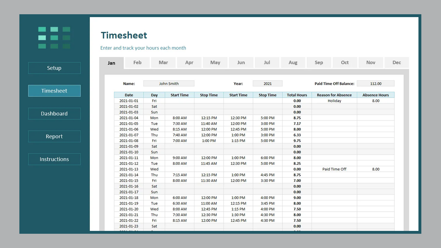 Excel Yearly Timesheet