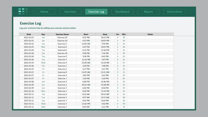 Excel Exercise Log