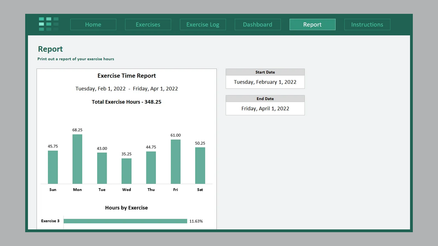 Excel Exercise Log