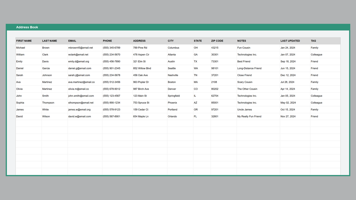 Google Sheets Address Book