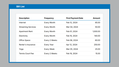 Google Sheets Bill Payment Calendar