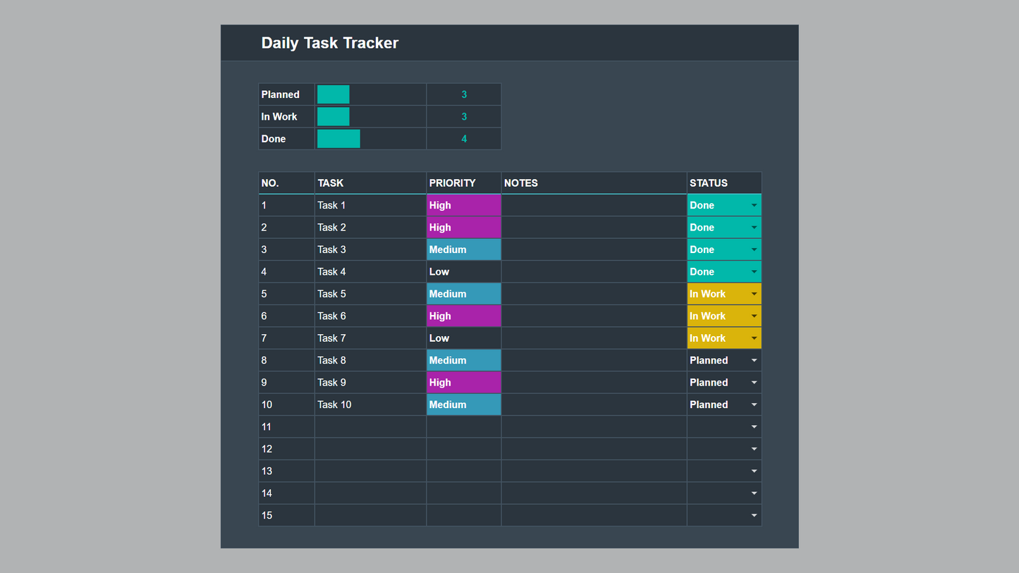 Google Sheets Daily Task Tracker