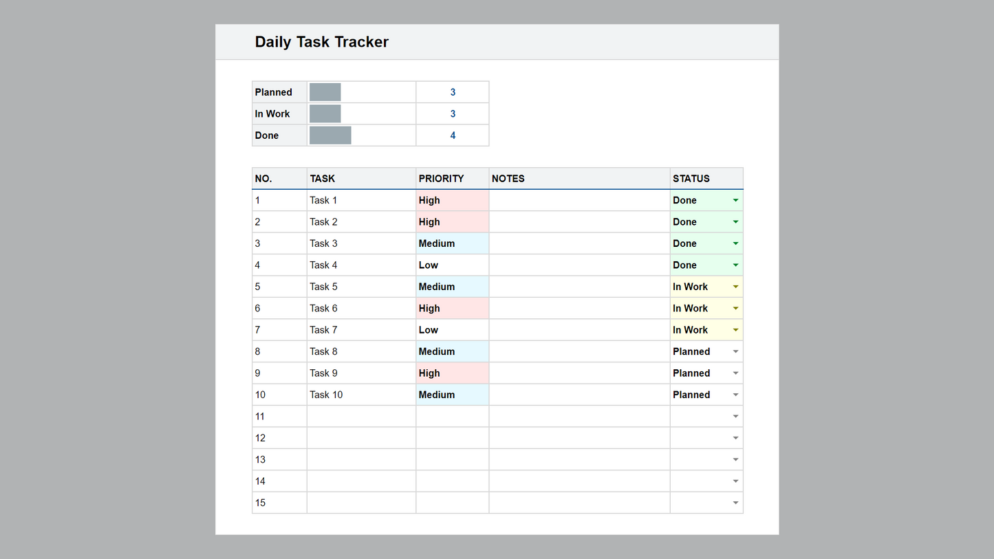 Google Sheets Daily Task Tracker