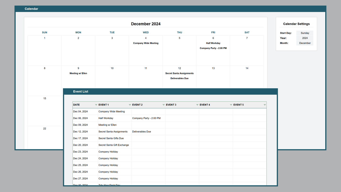 Google Sheets Event Calendar