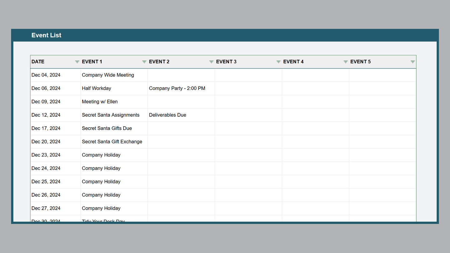 Google Sheets Event Calendar